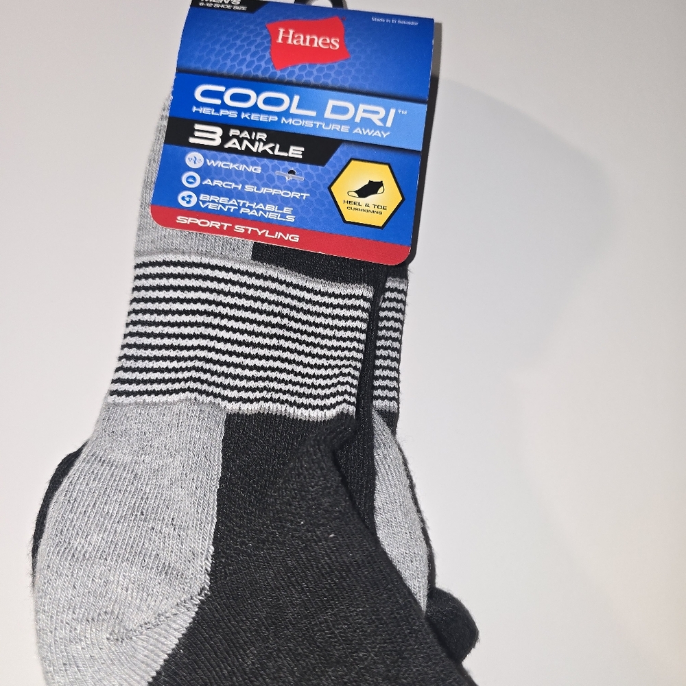 Hanes Mens Shoe Size 6-12 Cool Dri Arch Support  Ankle Socks